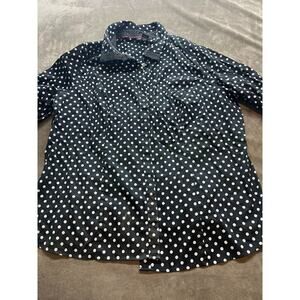 Lane Bryant Button up Shirt Top 26 Black White Polka Dot 3/4 Sleeve Work Women's
